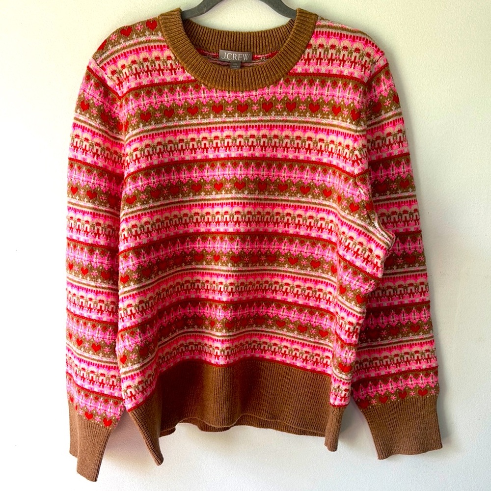 J. Crew Women's Pink/Caramel Fairisle Sweater EUC Womens XXL